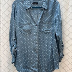 Tinsel Chambray Polka Dot Button-Up Shirt